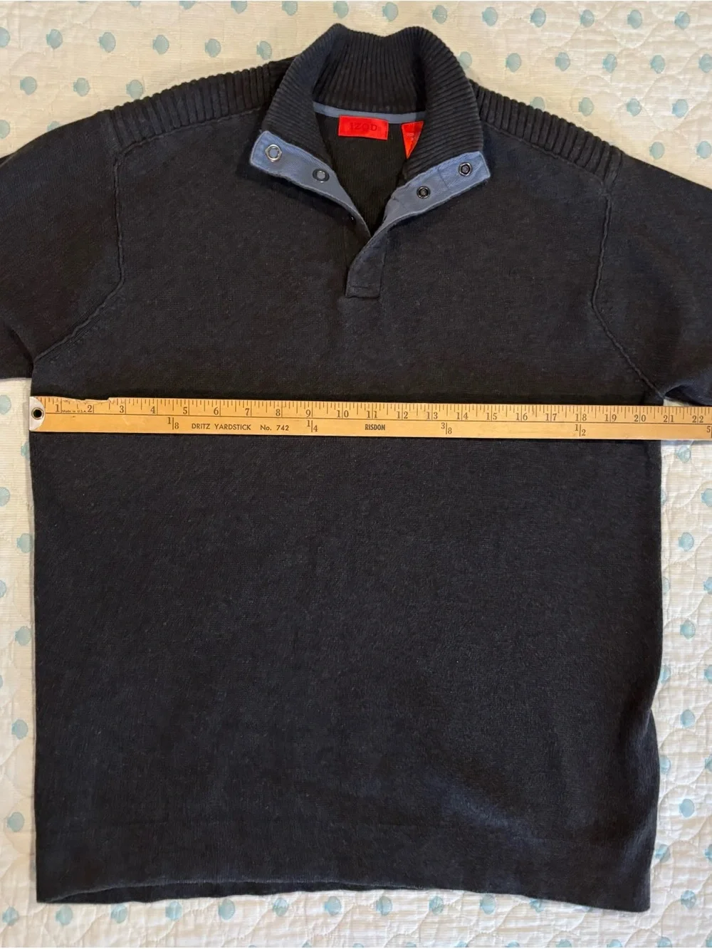 IZOD Mens Large Mock Neck Snap Sweater Charcoal Knit Pullover Casual Golf